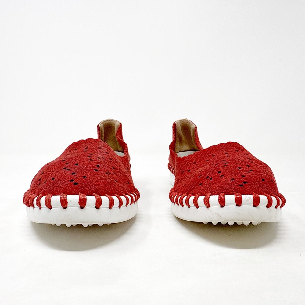 [Patrizia Spring Step] Red Grazana Leather Cutout Floral Ballerina Flats Size 36 - Picture 4 of 12